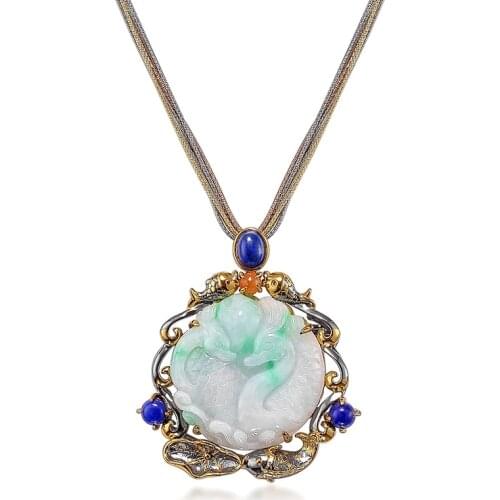 Natural jadeite pendant with Italian original design, hand-made high-end custom Chinese style jade necklace jewelry