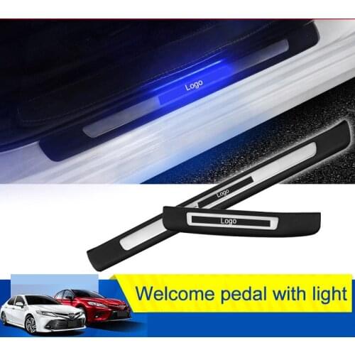 QHCP Stainless Steel Car Welcome Pedals Guard LED Exterior Door Sill Scuff Plate Brush Finish Style Fit For Toyota Camry 2018
