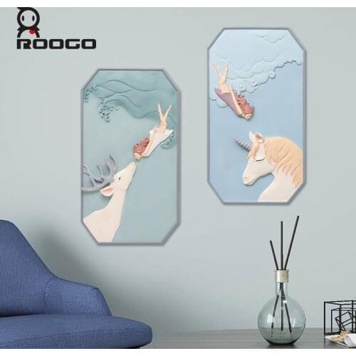 Roogo Nordic Dreaming Girl Wall Hanging Home Decoration Accessories 3D Wall Art Home Decor Resin For Living Room Decor