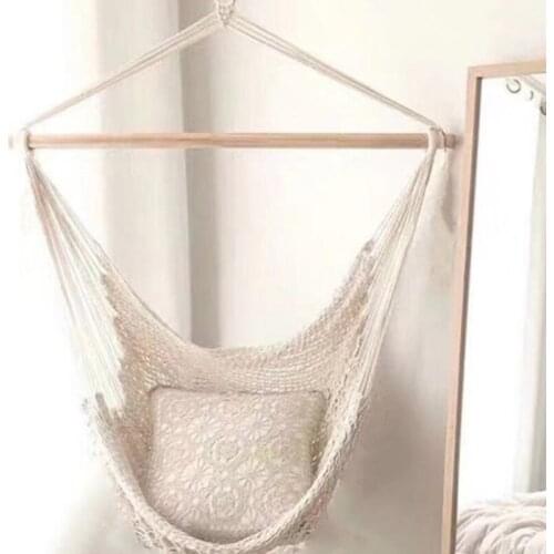 Mesh Hammock Chair Porch Seat Woven Hanging Rope String Netted Swing Outdoor Indoor Garden Furniture for Yard Bedroom Patio Deco