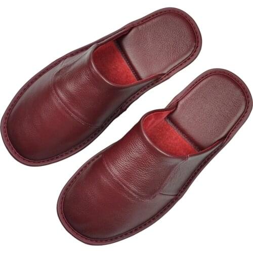 Genuine Cow Leather slippers couple indoor non-slip men women home fashion casual single shoes TPR soles spring summer
