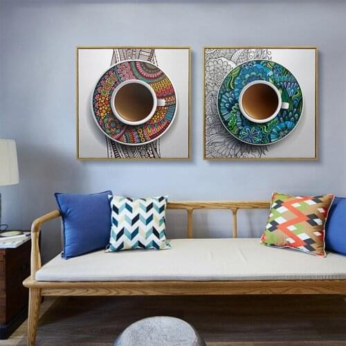 HAOCHU Modern Chinese Blue and White Porcelain Canvas Painting Wall Picture Retro Ethnic Restaurant Teahouse Wall Decoratin