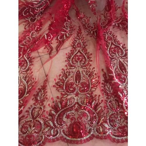 Special 5 yards embroidery French mesh lace with beads SYJ-106886 for wedding fashion dress