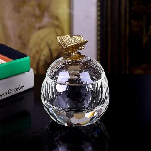 Crystal Glass Candy Jar Creative Brass Handle Jewelry Storage Jar Living Room Coffee Table Home Decoration Decoration Gift