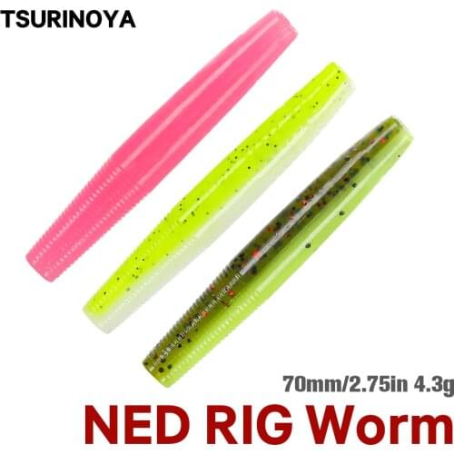 TSURINOYA 4.3g 70mm 10pcs Ned Rig Stick Worm Soft Fishing Lure Artificial PTR Floating Bass Soft Baits Bait Finesse Lures
