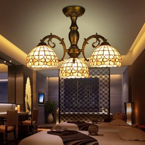 Vintage 8" 3 Bulbs Zinc Alloy Mediterranean Sea LED Tiffany lustres shell lamp for home retro restaurant chandelier bedroom