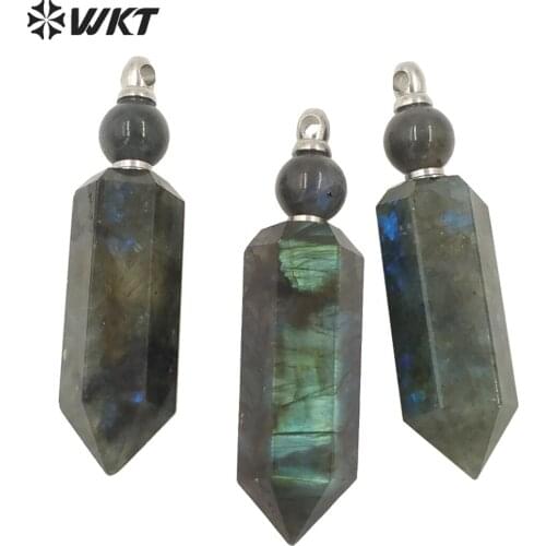 WT-P1619 Vintage Labradorite Pendant For Stock Essential Oil Fashion Green Stone Bottle Point Pendant Women Jewelry