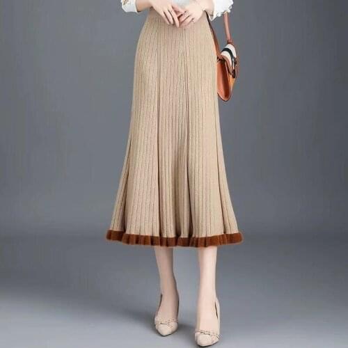 Knitted Skirt Women 2021 Autumn Winter Maxi Long Skirts Retro Patchwork Plus Size Casual Sweater Skirt Fashion Jupe Femme Y682