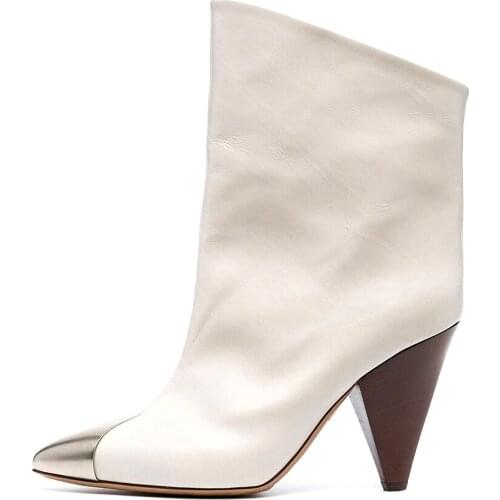 2021 New Autumn Ankle Boots For Women Leather Cowboy Boots Metal Pointed Toe Spike High Heels Shoes Women Winter Botas de mujer