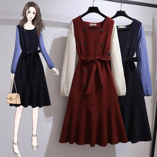 EHQAXIN Womens Dresses 2021 Autumn New Corduroy Square Collar Loose High Waist A-Shaped Ruffled Lace-Up Stitching Dress M-4XL