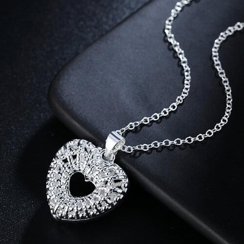 Female 925 Sterling Silver Hollowed Heart Pendants And Necklaces For Women Wedding Luxury Jewelry 2021 Free Shipping GaaBou