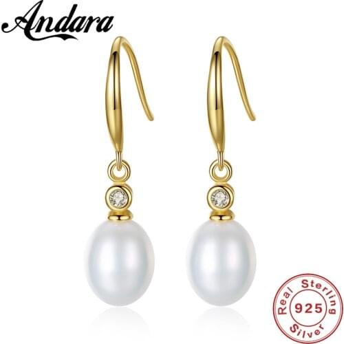Classic Style Real Natural Freshwater Pearl Drop Earrings For Women Sterling Silver Jewelry 3 Color
