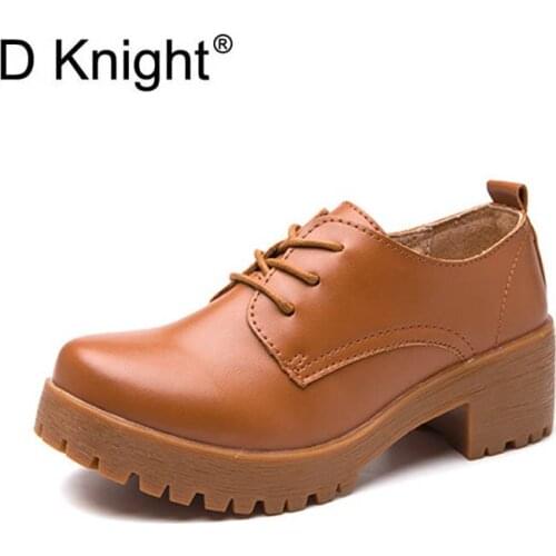 Hot Selling Womens Casual Low Heel Oxford Shoes Fashion Round Toe Lace Up Genuine Leather Women Oxfords Vintage Ladies Shoes