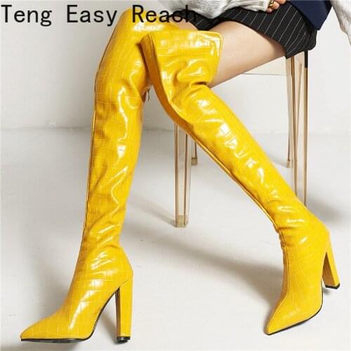 Fashion High Boots for Women Over-the-knee Boots Autumn Winter Pu Leather Long Boots Female High Heels Party Shoes Woman Large 9