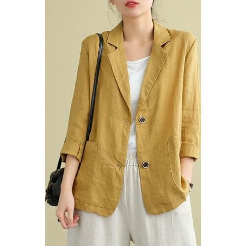 Thin Cotton Linen Suit Women 2021 Spring Summer Casual Blazer Long Sleeve Jacket Solid Color Fashion Coat Clothes Female