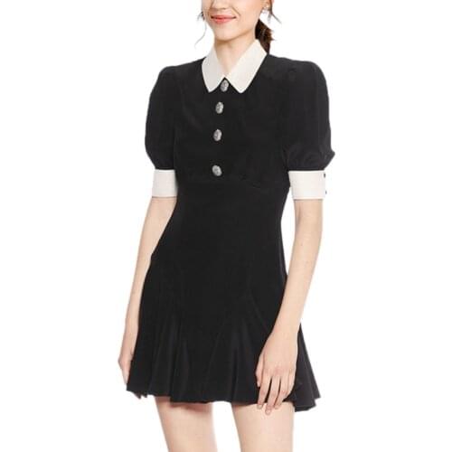 Women Black White Patchwork Elegant Party Dress 2020 Runway Summer Vintage Sweet Diamonds Button High Waist Mini Dress Vestidos