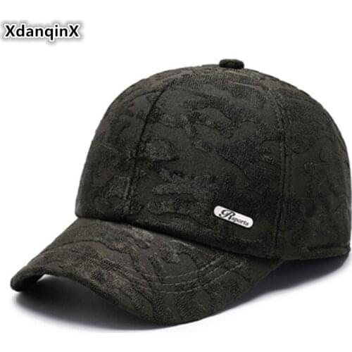 XdanqinX Winter Mens Earmuffs Cap New Middle-aged Baseball Caps Thick Warm Fashion Sports Cap For Men Adjustable Size Dads Hat