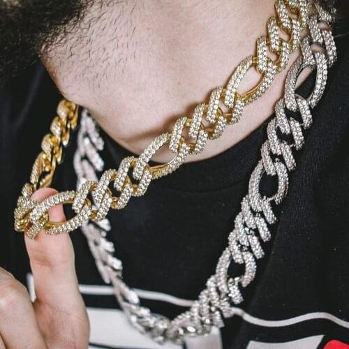 2021 Iced Out Bling CZ 19MM Figaro Chain Men Necklace Bracelet 5A CZ Cuban Chain Big Heavy Hip Hop Rock Punk Cool Boy Jewelry