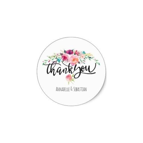 3.8cm Thank You Pink Turquoise Peonies Classic Round Sticker