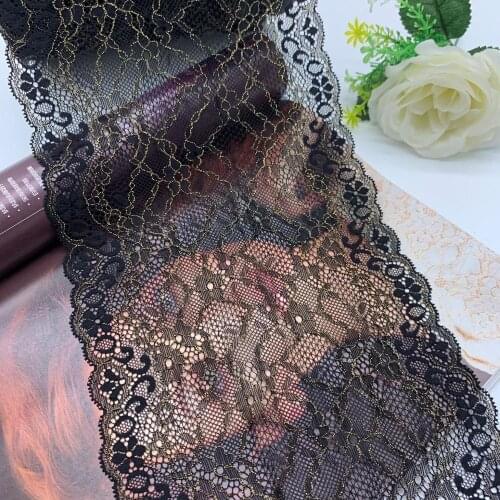 3y/lot 18cm Elastic Lace Trim Black Gold For Clothes Skirt Hem Underwear Sewing Craft DIY Apparel Fabrics Lace Lingerie Parts
