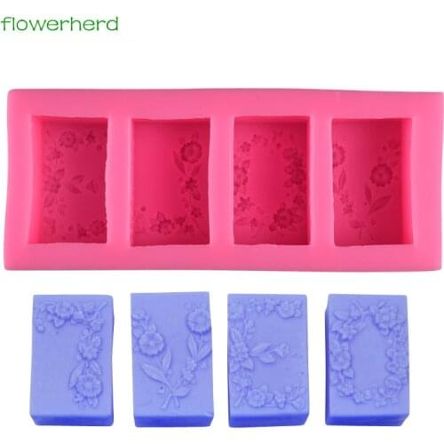4 Cavities Rectangular Flower Vine Silicone Soap Molds LOVE DIY Handmade 3D Cake Decorating Tools Candle Soap Silicone Mold
