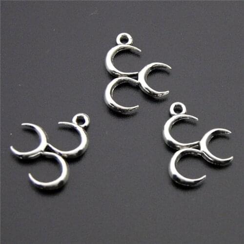 50pcs Silver Color Three Moon Charms Pendants Polished For Jewelry Making DIY Handmade A2257