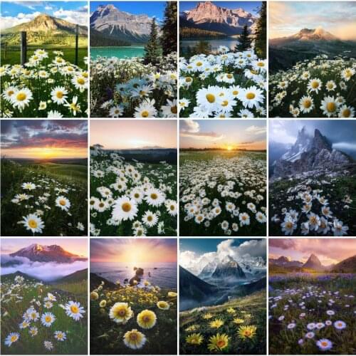 AZQSD Diamond Embroidery Daisy Sunset Mosaic Rhinestones Diamond Painting Flower Cross Stitch Needlework Home Decoration