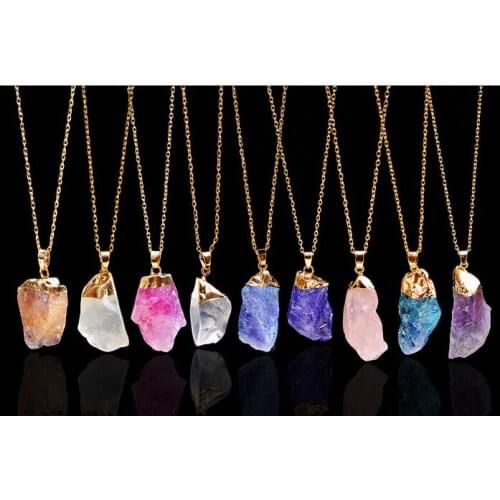 Handmade Irregular Natural Druzy Quartz Clusters Geode Stone Necklaces Gem Healing Reiki Pendant Necklace Blue Purple 9 colors