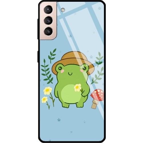 Frog Hat Mushroom Cottagecore Tempered Glass Case For Samsung Galaxy S21 Ultra Note 20 S8 S9 S10 Note 10 Plus S20 FE