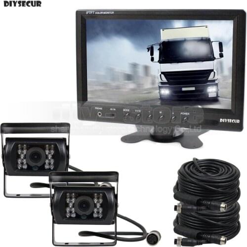 DIYSECUR 9inch 4-PIN Rear View Car Monitor + 2 x Waterproof IR CCD Camera Parking Accessories for Bus Horse Trailer Motorhome