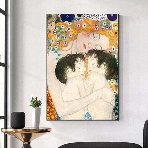 Gustav Klimt Home Decor Modular Wall Art Prints Pictures Mother Love Twins Baby Painting Nordic Style Canvas Poster Living Room