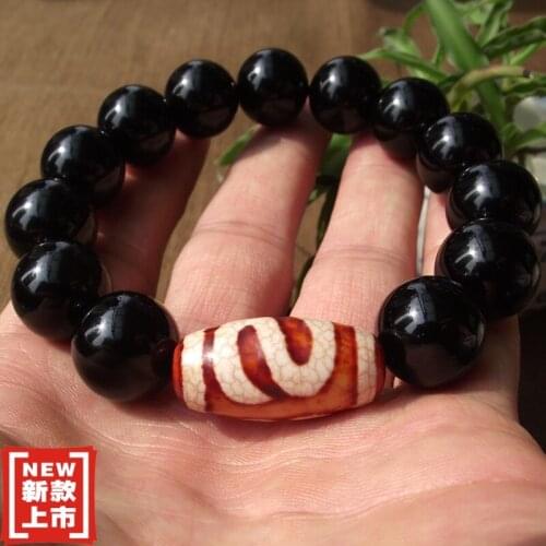 Fengshui Protection Natural Stone Money Hook Dzi bead Genuine Amulet Talisman Bracelet Antique Carnelian Old Nepal Zee Black