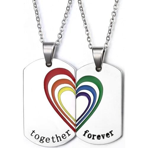 Hot 2pcs Rainbow Heart Puzzle Necklaces For Couples lovers Stainless Steel Gay Pride Pendant Necklace dropship Jewelry NE004G