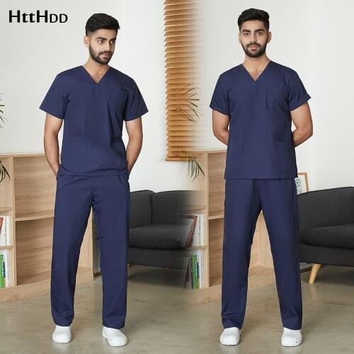 Anesthesiologist Surgical Gown Short Sleeve Scrub mens V-neck Pharmacy Suit Dentist Hospital Doctor Nurse Work Clothes Unisex