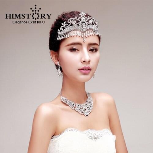 Himstory New Vintage Crystal Waterdrop Tassel Crown Hairband Retro Queen Rhinestone Pendant Bridal Tiara Hair Accessories