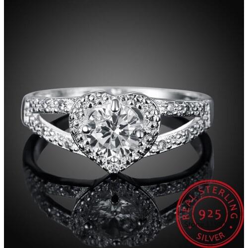 Mothers Day Gift Original Zircon Heart Ring 925 Sterling Silver Fashion Love Heart Rings For Women Wedding Fine Jewelry