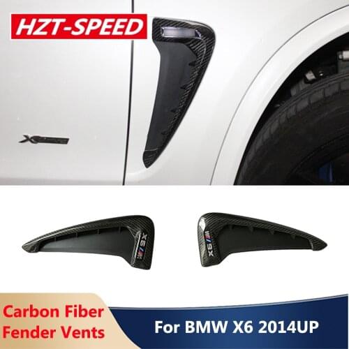 2 PCS Car Decorative Fender Side Air Vents Sticker Real Carbon Fiber For BMW X5 F15 X6 F16 2014 Up Decorations