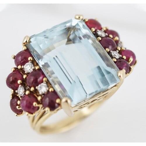 Vintage Luxury Square Light Blue Zircon Gold Color Rings For Women Trendy Female Jewelry Engagement Accessories Birthday Gifts
