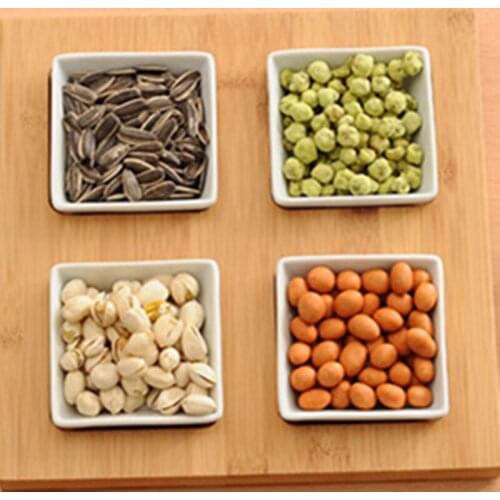 Creative Rectangle Ceramic Natural Bamboo Dry Fruit With Lid Dessert Box Dish Multi Grid Plate Candy Dried Snack Dessert Tray