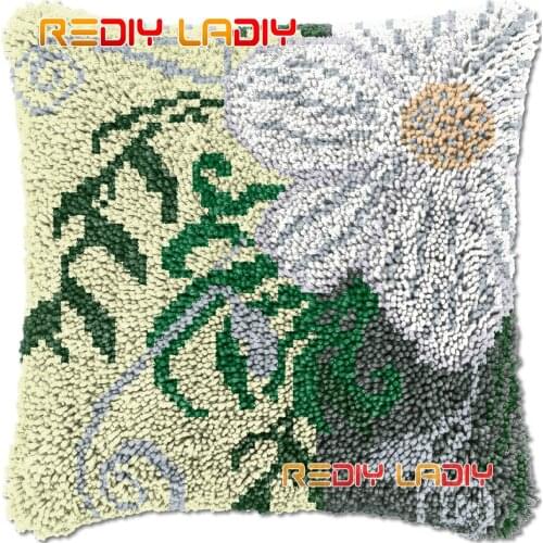 Latch Hook Cushion Cream Flowers DIY Needlepoint Kits Chunky Acrylic Yarn Arts Crocheting Lofty Pillow Case Hobby & Crafts