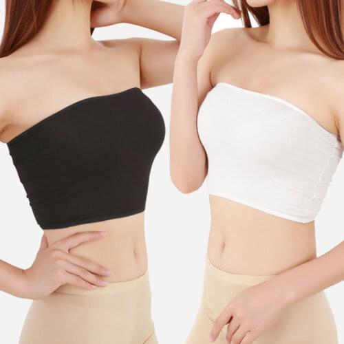 Fashion Women Tube Top Plus Size Ladies Basic Crop Strapless Padded Bandeau Bra Black White