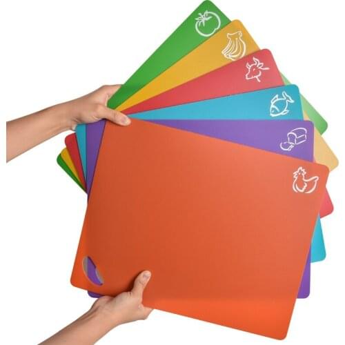 Classified Cutting Board Set of 6 Flexible Chopping Sheet with Food Pattern Kitchen Board Mat for Different Food Uses GQ