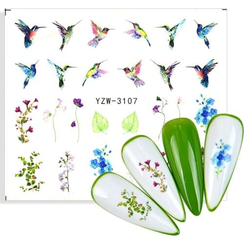 1 Sheet Nail Art Beauty Water Decal Bird Flower Green Leaves Stickers Sliders For Nails DIY Manicure Decorations Tattoos