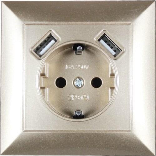 USB Wall Socket Free shipping Double USB Port 5V 2A usb wall outlet high quality usb outlet GOLD color V2-01J