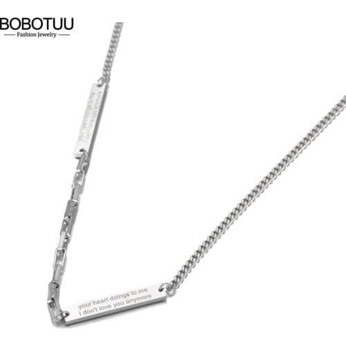 BOBOTUU Neo-Gothic Punk Style Charm Pendant Necklaces For Women Girls Fashion Stainless Steel Link Chain Necklace BN20175