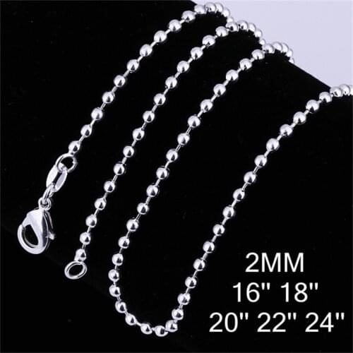 Charmhouse Pure Silver 925 Necklaces For Women 16-24inch 2mm Bead Chain Necklace Collier Fashion Jewelry Accessories Bijoux