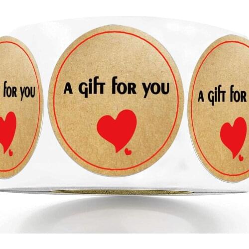 A Gift For You Stickers Labels Natural Kraft Red Heart Gift Labels Thank You Adhesive Stickers For Wedding Decoration Party 1.5"