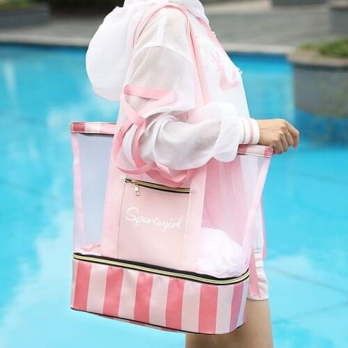 Stripe Nylon Sport Gym Bag Travel Duffel Bag With Shoe Compartment Dry Wet Separation Layer For Women Pool Beach Pouch 2021 New