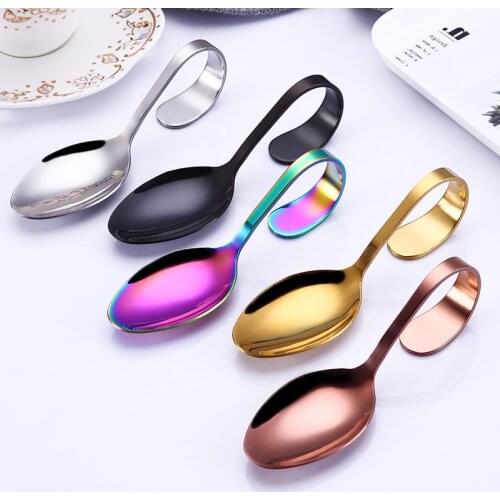 Portable Rustproof Stainless Steel Hotel Buffet Kitchen Spoons Curved Handle Dessert Soup Spoon Cutlery Kitchen Tools
