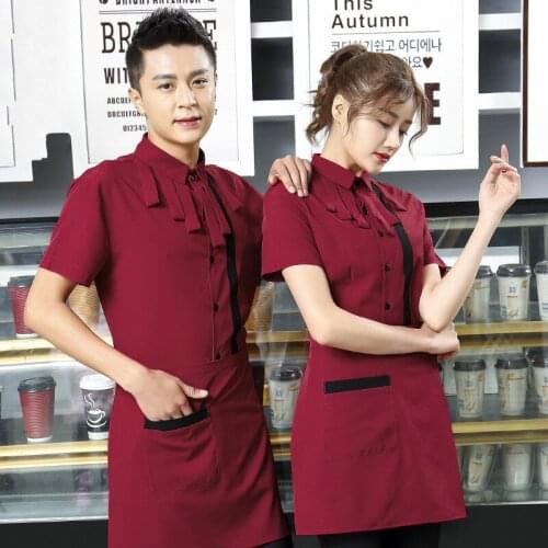 Fast Food Restaurant Work Uniforms Barbecue Hot Pot Shop Waiter Overalls Short Sleeve Coffee Shop Men Women Kitchen Tooling